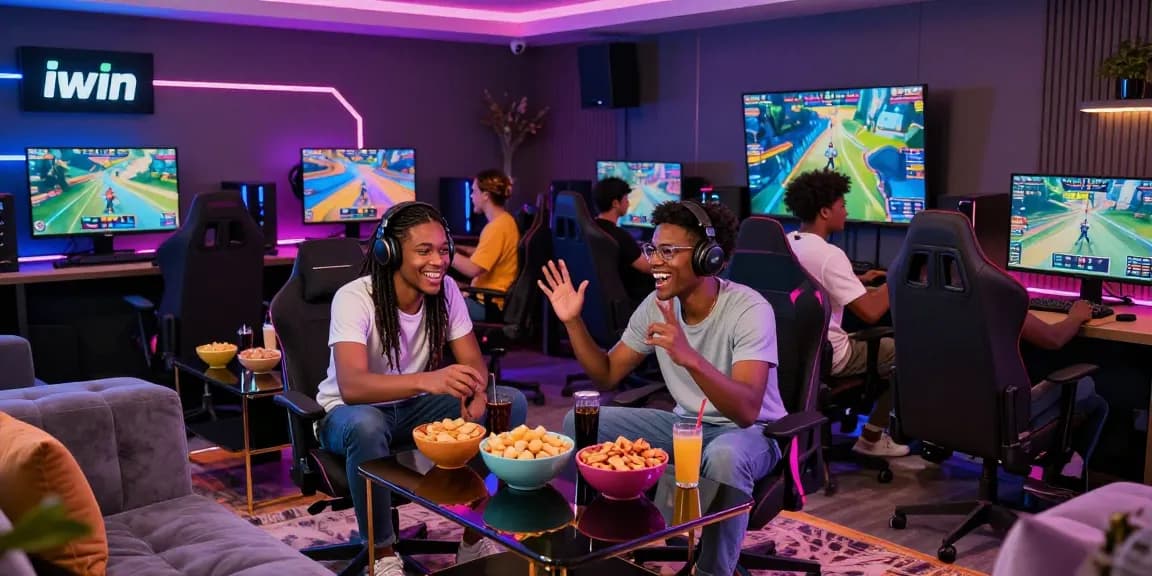Friends enjoying an exciting gaming session on the iwin platform in a luxurious lounge setting.