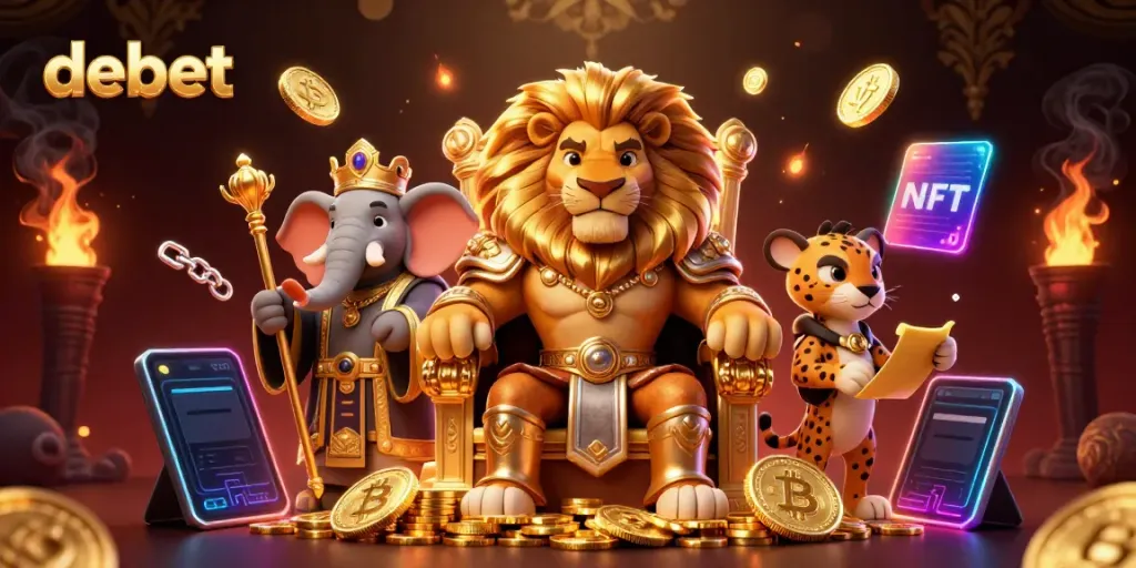 Experience the thrill of debet with a majestic lion king presiding over a casino realm.