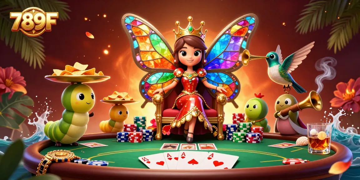 Experience the thrills at 789F casino with vibrant 3D illustration showcasing dynamic poker action and rich gaming elements.