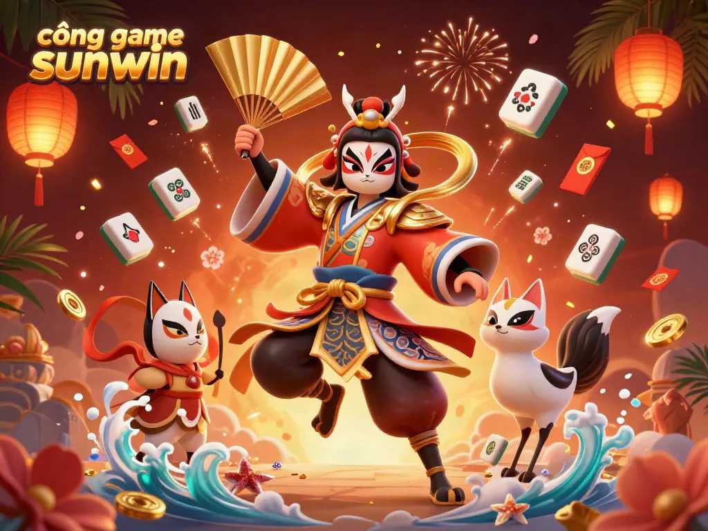 Experience the excitement of cổng game sunwin with dynamic characters and vibrant elements in this 3D illustration.