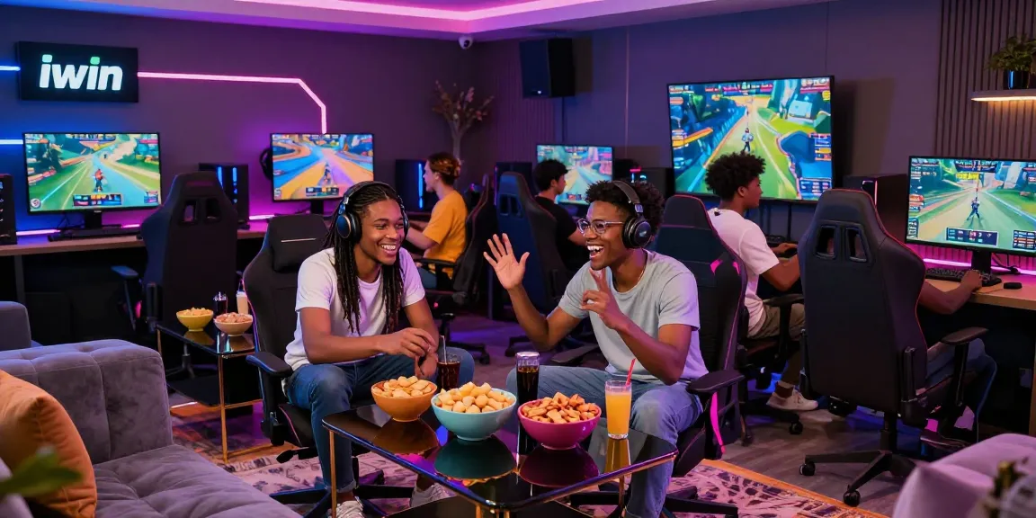 Friends enjoying an exciting gaming session on the iwin platform in a luxurious lounge setting.