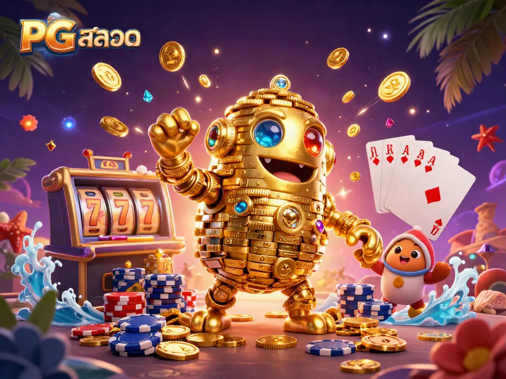 Experience PG สล็อต gameplay with dynamic golden golem and sparkling casino elements.