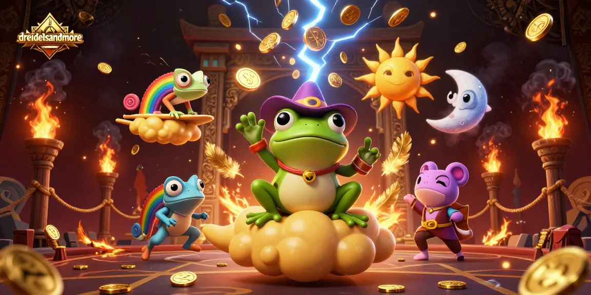 Experience the thrilling world of dreidelsandmore with a vibrant 3D scene featuring a storm of golden coins and casino elements.