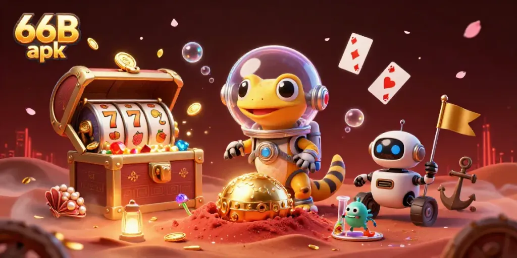 Experience the excitement of 66B apk in a vibrant casino scene with Martian characters and elements.