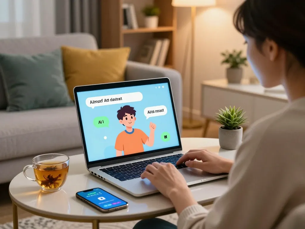 Engaging user in an AI nsfw chat session, showcasing a vibrant digital interaction and cozy atmosphere, perfect for modern adult exploration.