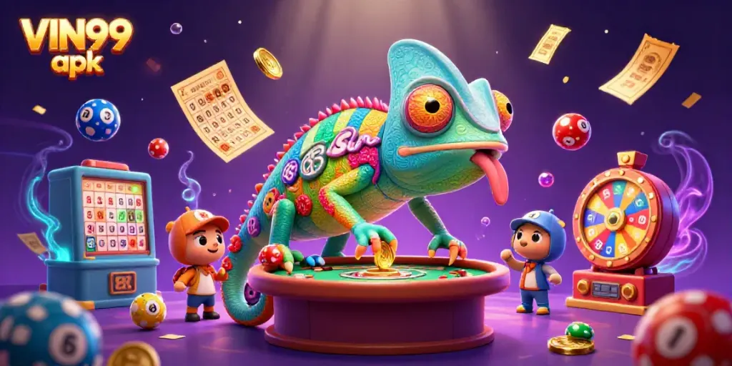 Engage with the thrilling VIN99 apk experience, featuring dynamic casino elements and vibrant chameleon.