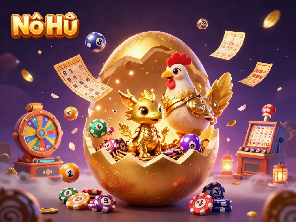 Experience the excitement of Nổ Hũ with animated scenes of golden winnings and vibrant games.