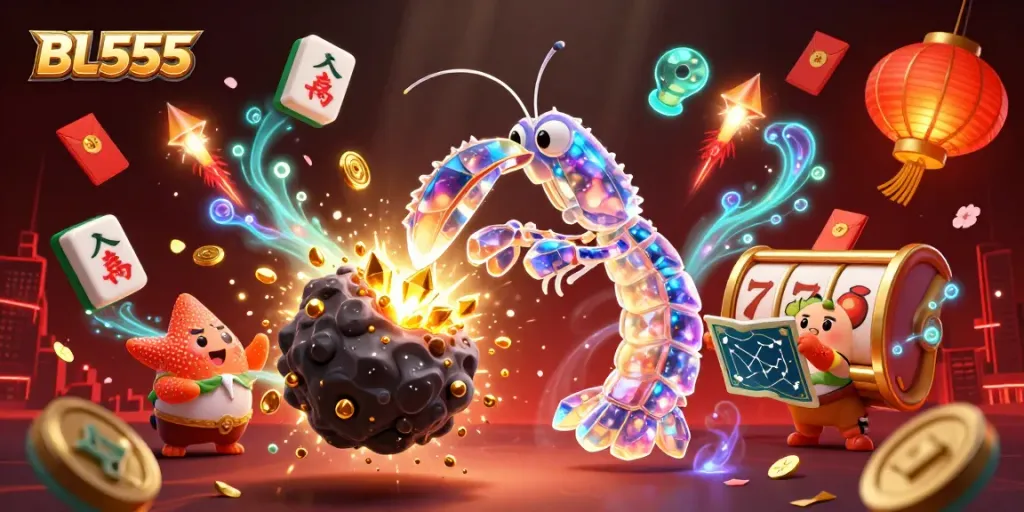 Experience thrilling gameplay with BL555 as galactic samurai and starfish navigate a dazzling casino landscape.