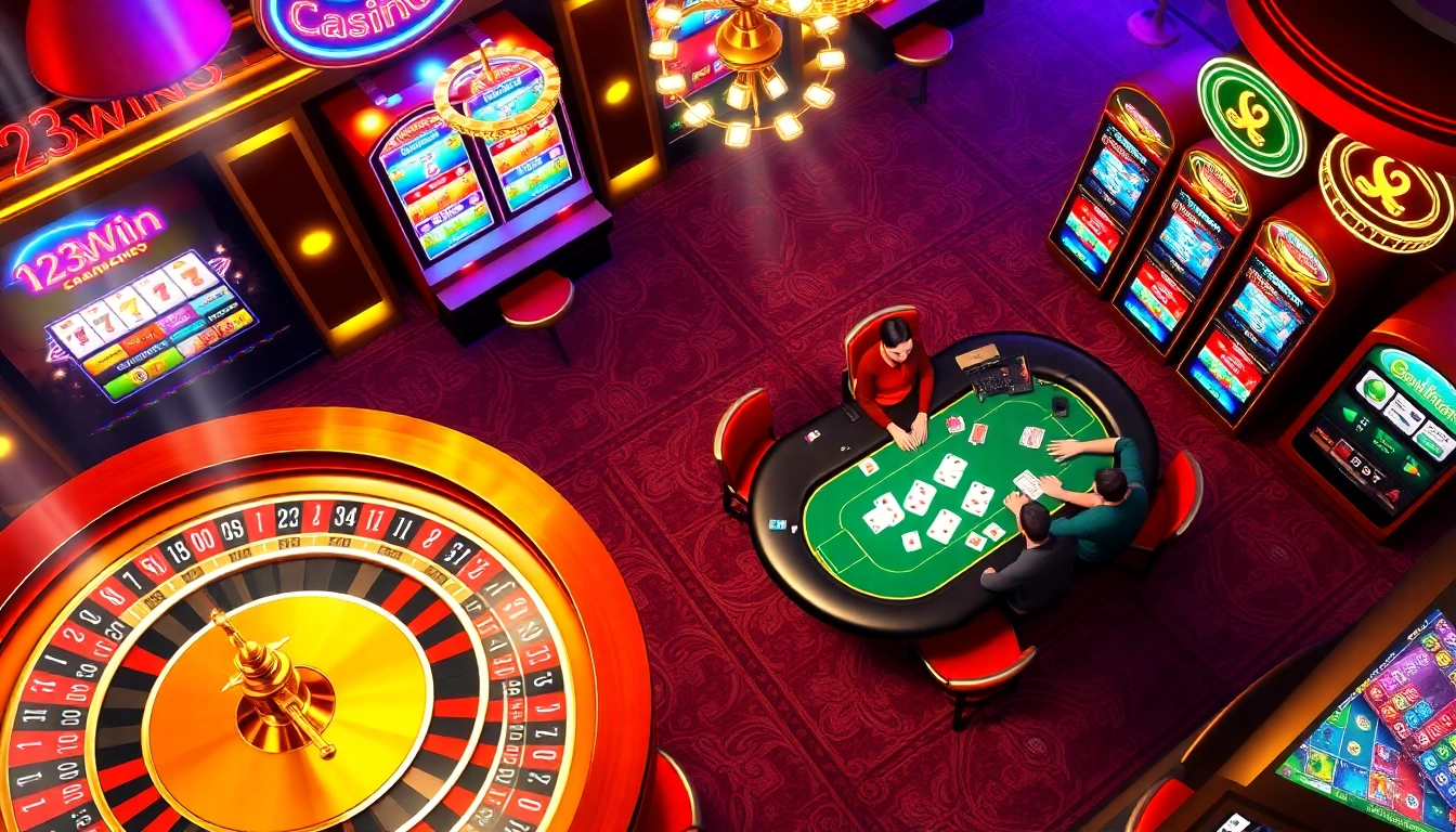 23Win players engaging in thrilling online casino games with vibrant graphics and exciting betting action.