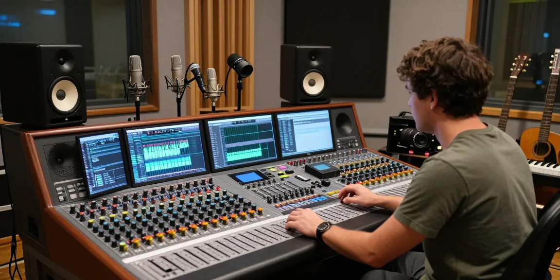 Sound engineer adjusting DA88 settings in a professional studio, surrounded by audio equipment.