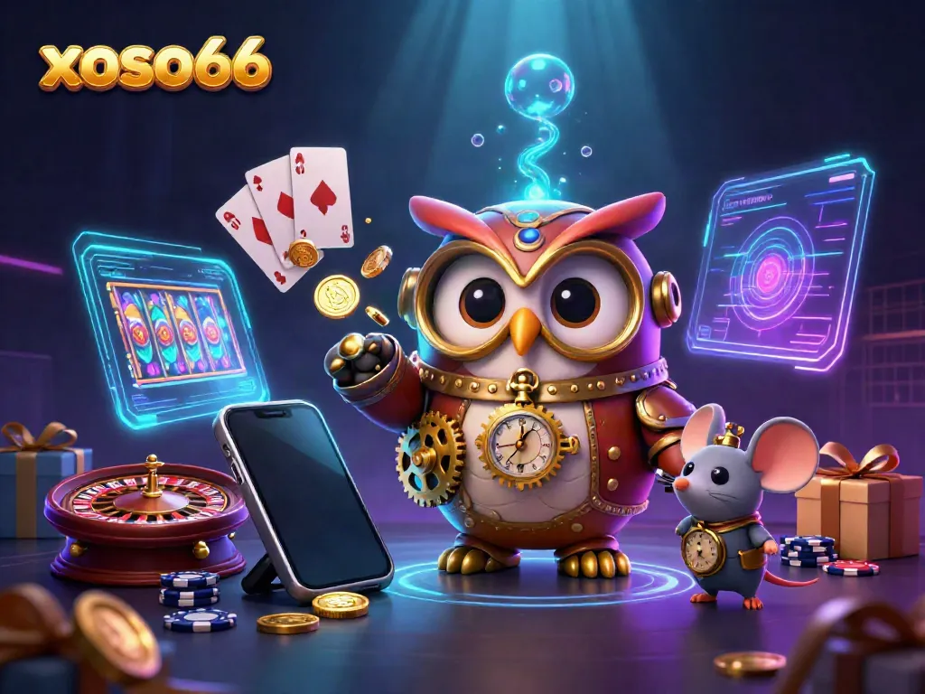 Engage with the vibrant world of xoso66, a dynamic 3D scene illustrating casino gaming excitement.