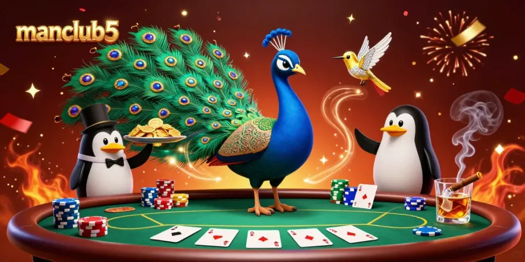 Experience exciting gameplay at manclub5 with colorful poker chips and captivating casino characters.
