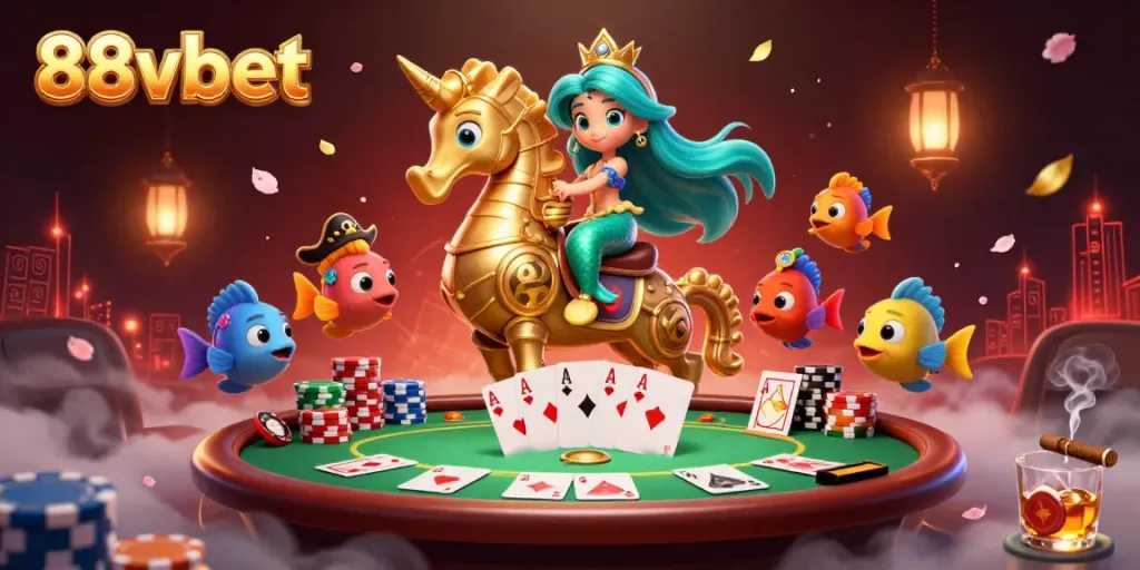 Engage with immersive gaming at 88vbet featuring a vibrant casino scene with animated characters and rich gaming elements.