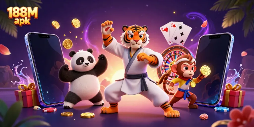 Engage with thrilling adventures in 188M apk featuring exciting casino elements and charismatic cartoon characters.