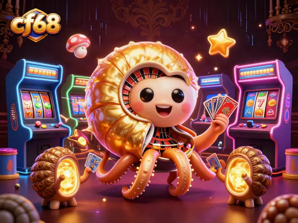 Join cf68 for thrilling slots action featuring a nautilus roulette wheel and vibrant gaming elements.
