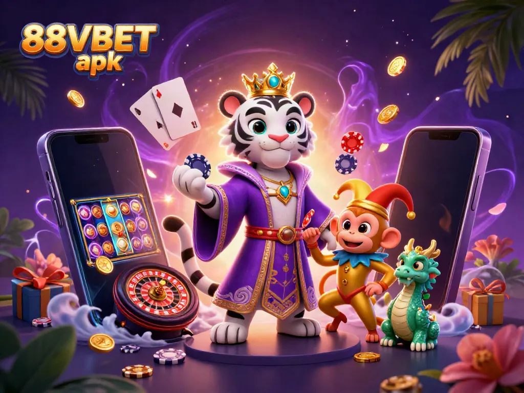 Experience dynamic gaming with 88VBET apk featuring vibrant characters and casino elements.
