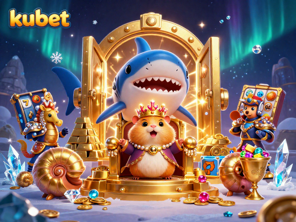 Play games at kubet with a golden hamster king and treasure in a vibrant casino scene.