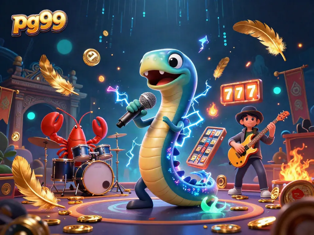 Experience thrilling gaming action with pg99's electric eel DJ and casino elements.
