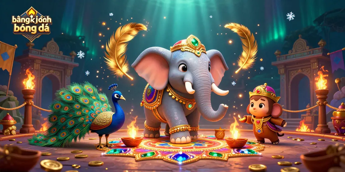 Engage with bảng xếp hạng bóng đá in a dynamic 3D illustration featuring a Diwali-themed elephant amidst gambling elements.