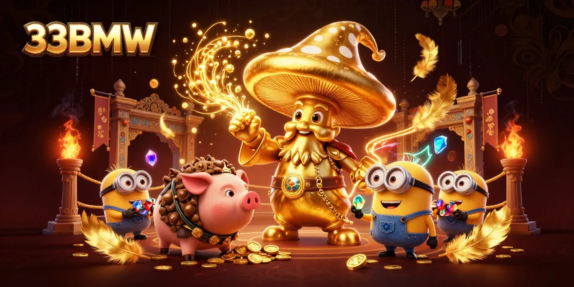 Engage with thrilling gameplay at 33BMW, featuring a golden wizard, magical treasures, and immersive casino vibes.
