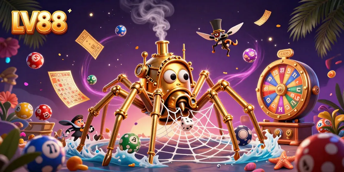 Experience the thrill of LV88 with a dynamic 3D illustration capturing gaming excitement and steampunk charm.