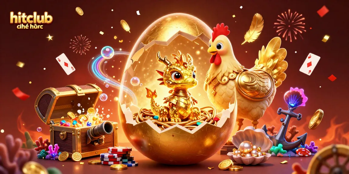 Experience vibrant action at hitclub chính thức with a golden dragon and poker chips amid celebrations.
