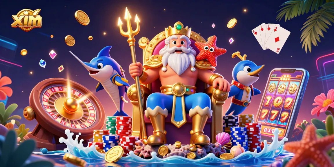 Experience the excitement of gambling with xim's vibrant 3D scene featuring Neptune, luxury, and fortune.