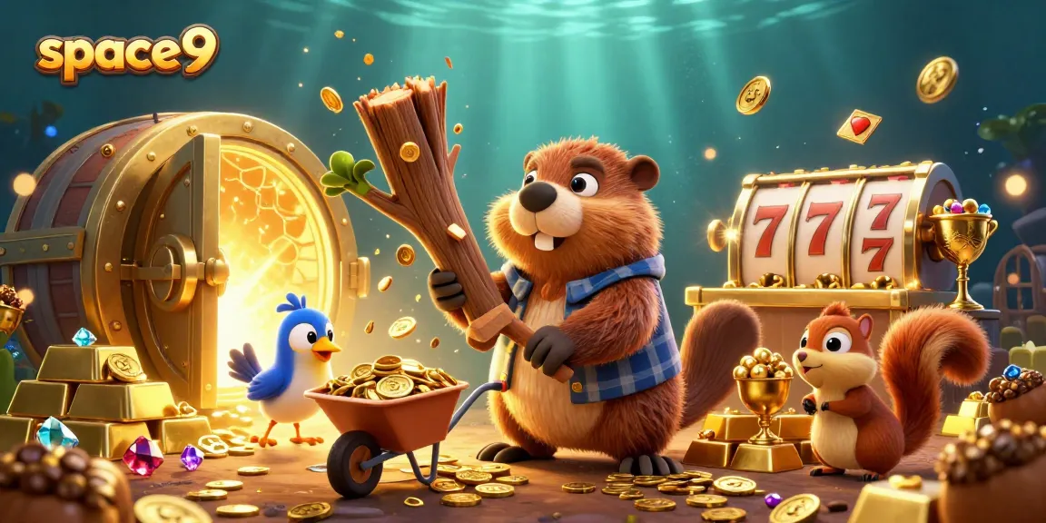 Spin to win at Space9, where gold coins and slot reels fill the scene with excitement.