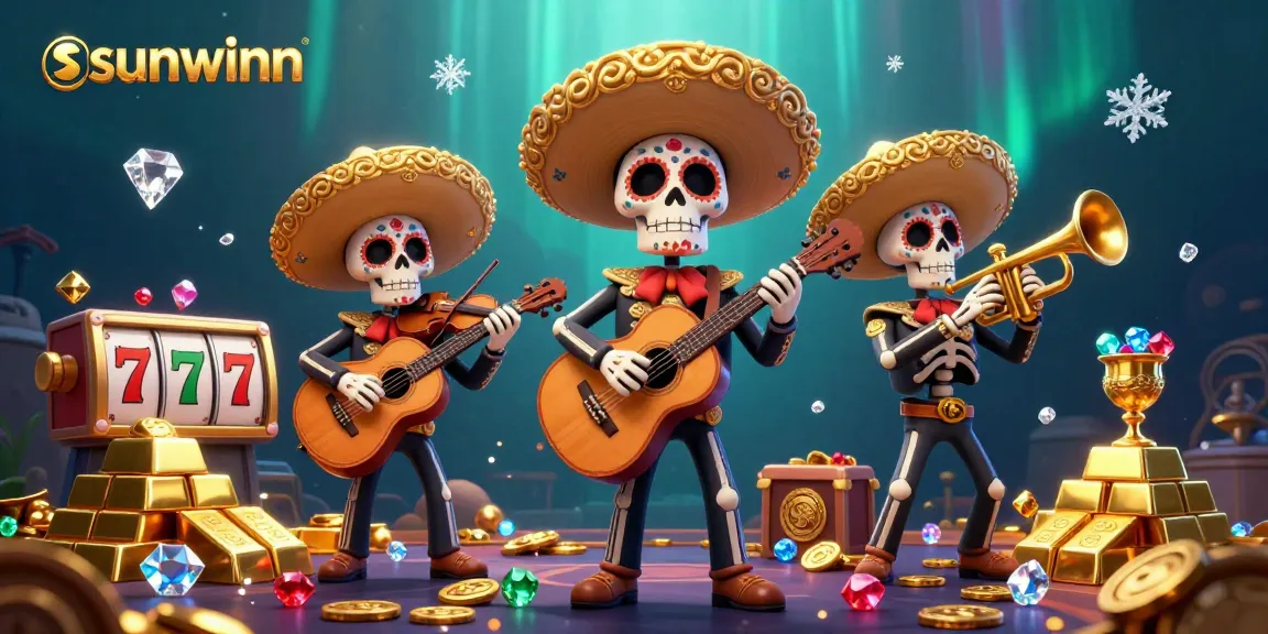 Experience thrilling gameplay and bonuses with sunwinn's vibrant Dia de los Muertos-themed casino illustration, showcasing rich rewards.